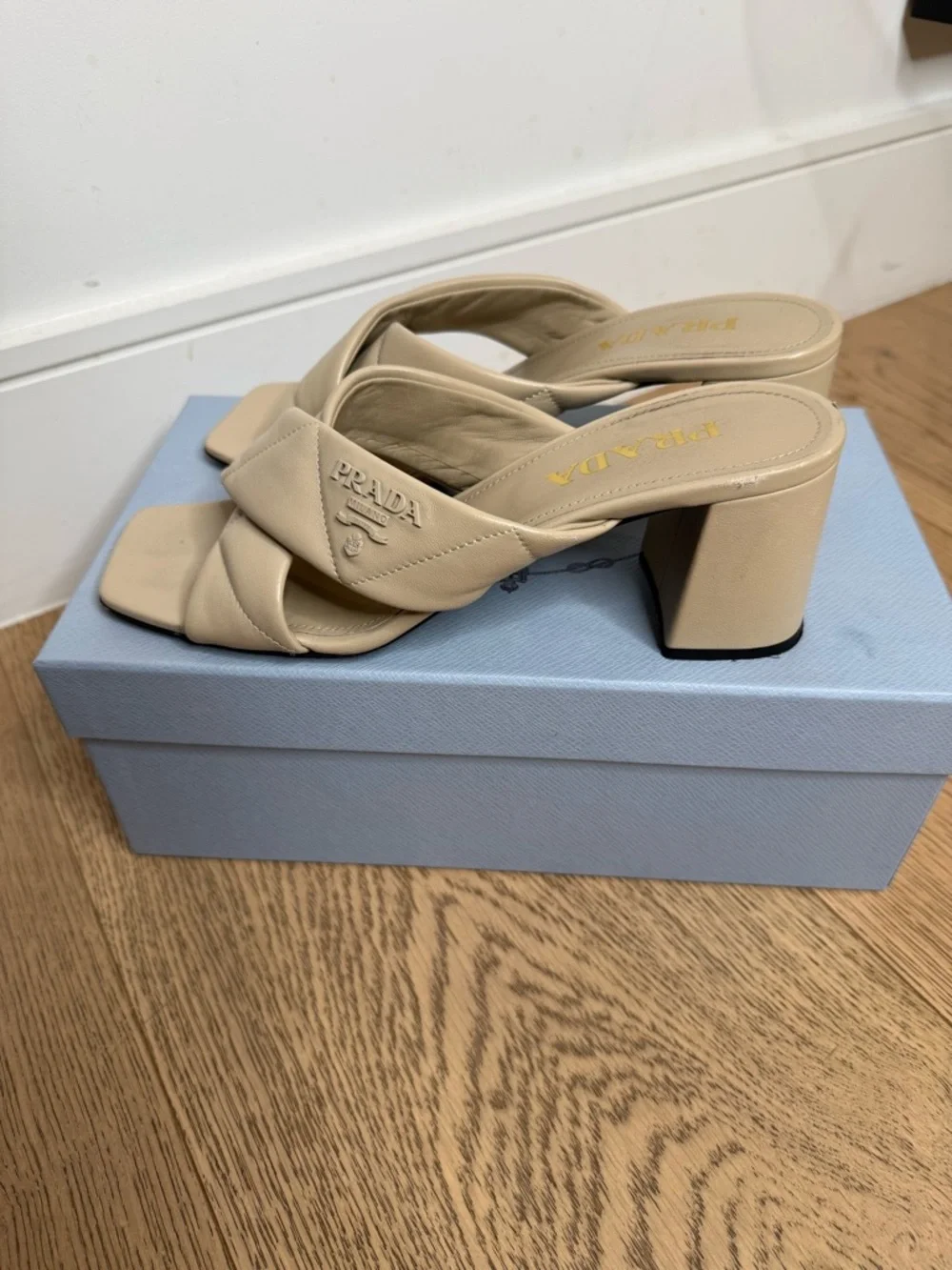 Prada Quilted Lambskin Crisscross Slide Sandals - Picture 5 of 10